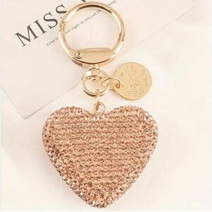 NEW Rhinestone Heart shaped Key Ring/Bag charm - color champagne